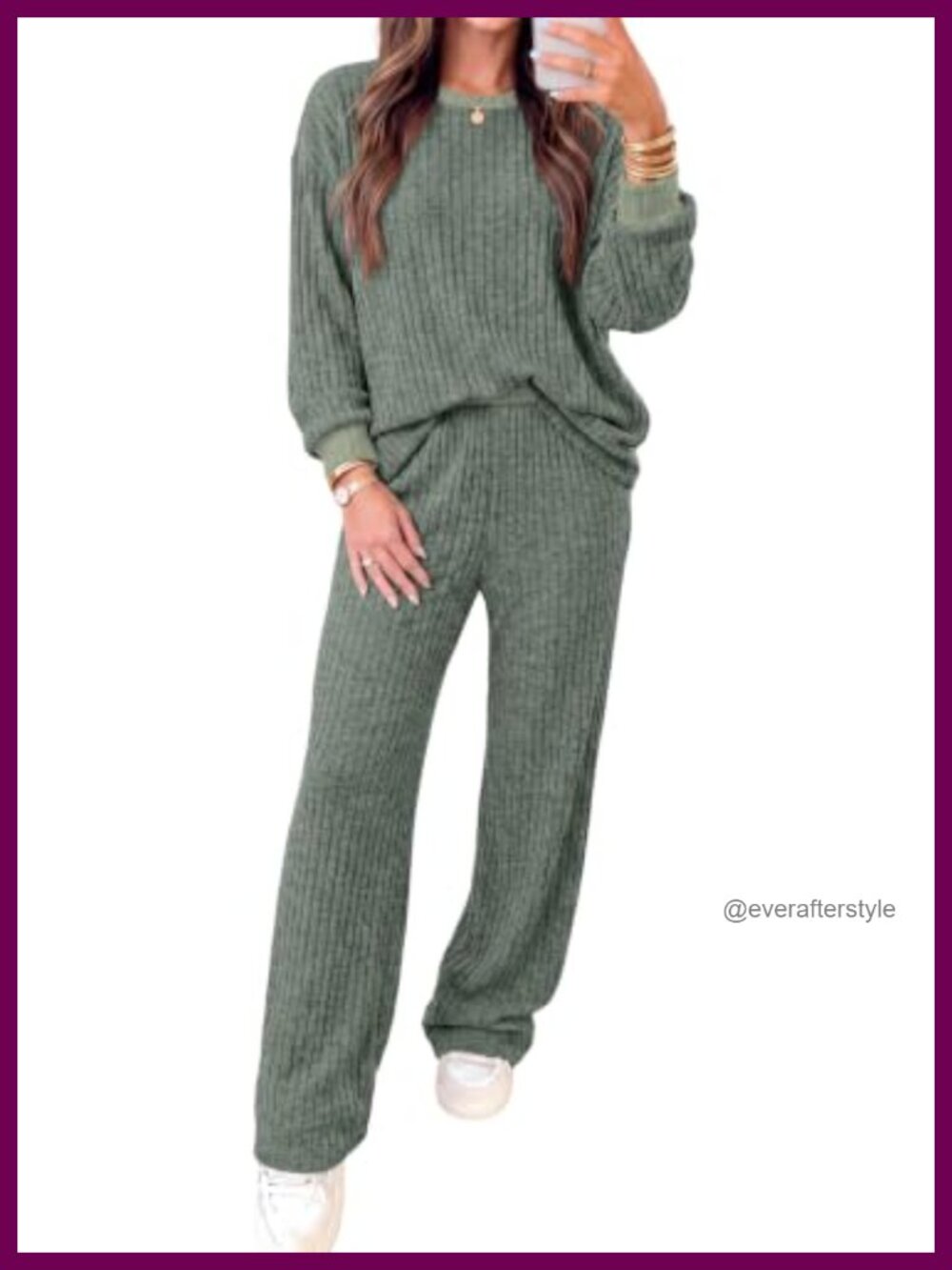 Ribbed Knit Lounge Set 2 Piece Sweater & Wide Leg Pants Fall Winter